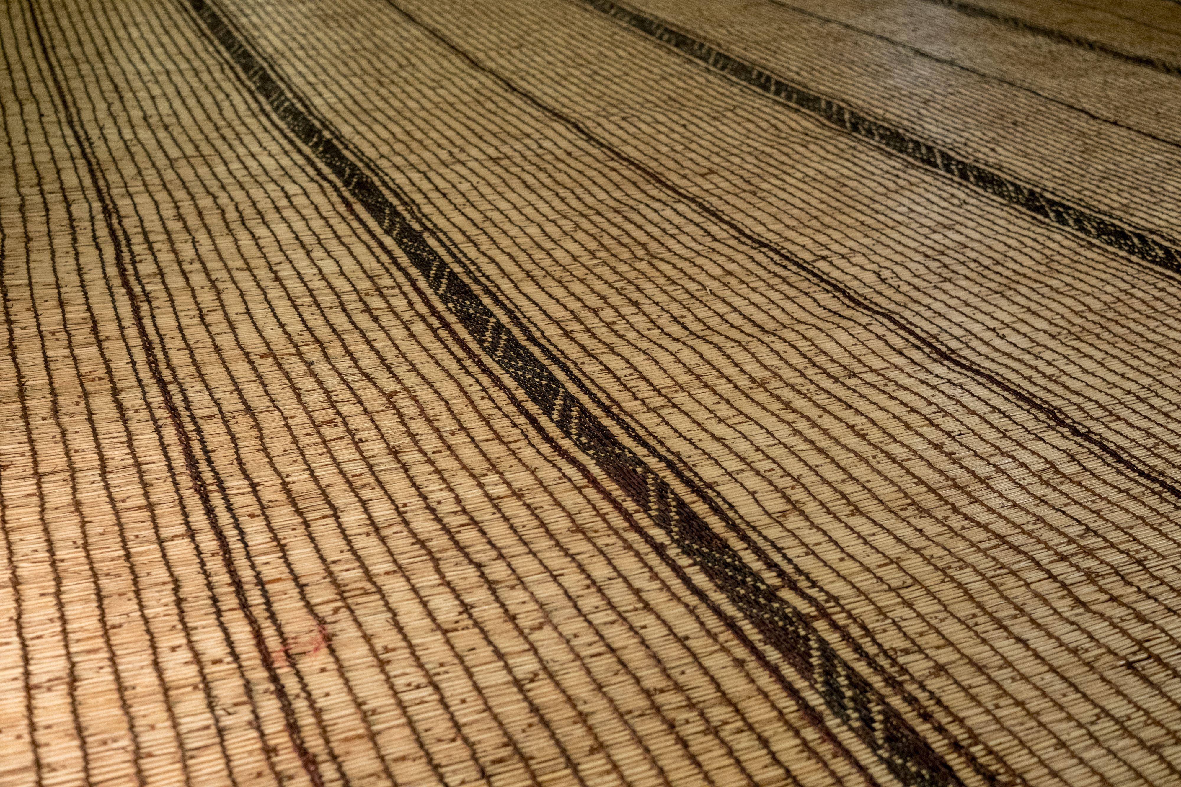 Tribal Vintage Brown Saharian Tuareg Mat Rug from Mauritania in Wood and Leather For Sale