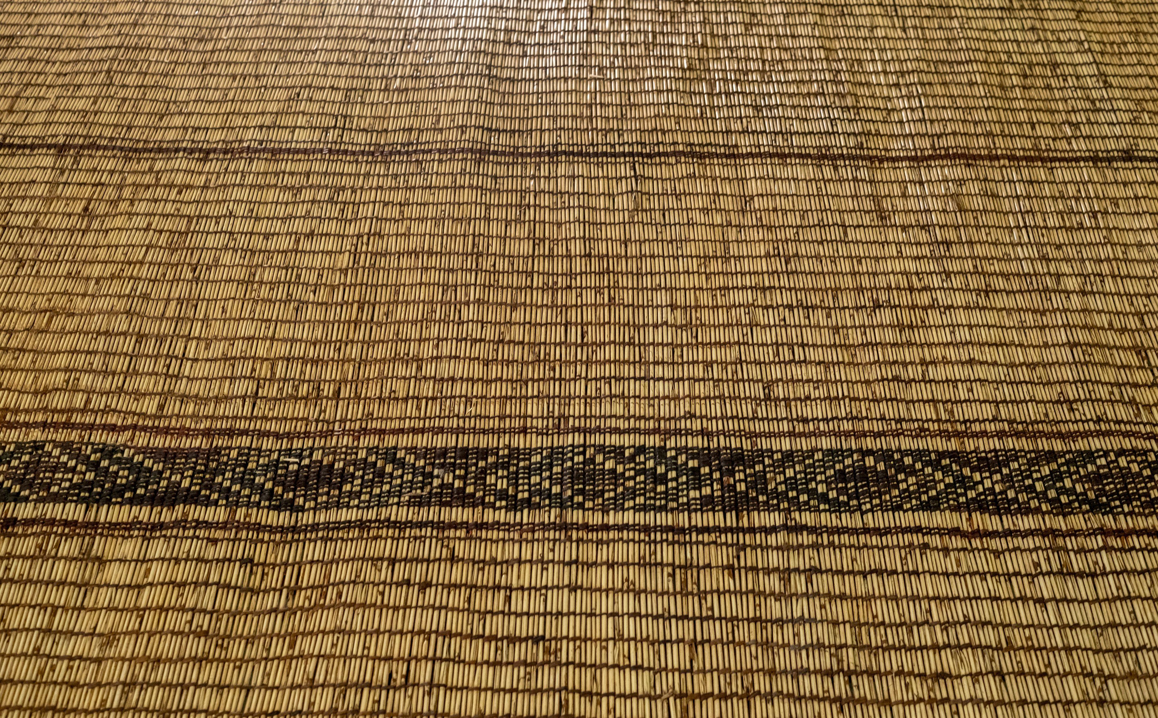 Moroccan Vintage Brown Saharian Tuareg Mat Rug from Mauritania in Wood and Leather For Sale