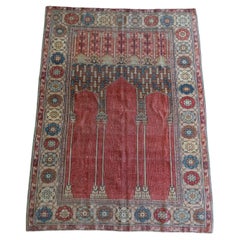 Antique LADIK Turkish prayer rug with three niches red background