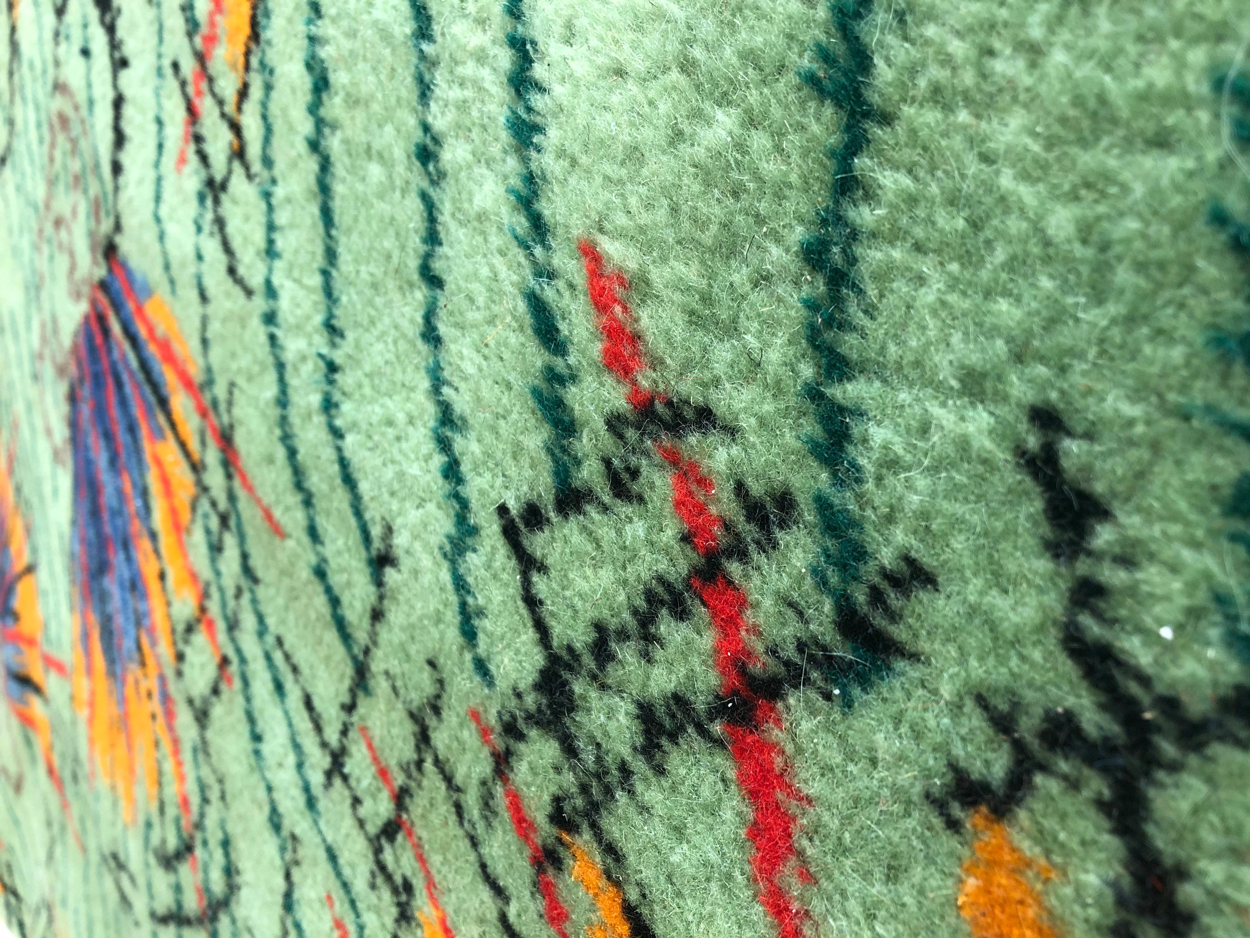 Alfombra de diseño verde y naranja de los años 70 de Zeki Muren en venta 2