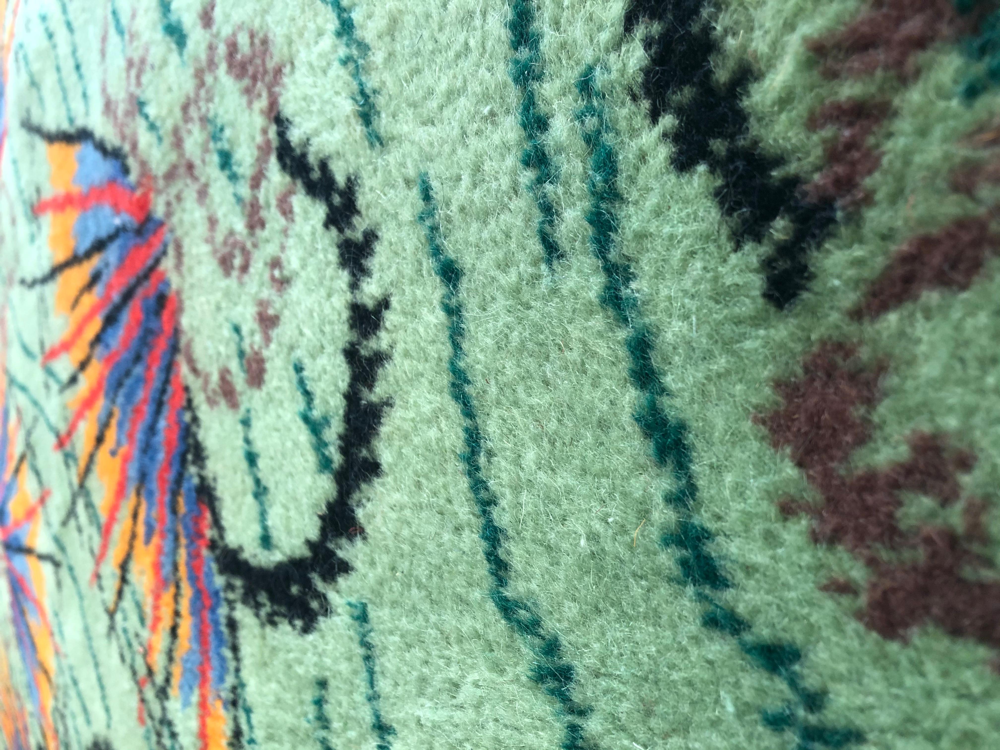 Alfombra de diseño verde y naranja de los años 70 de Zeki Muren en venta 3