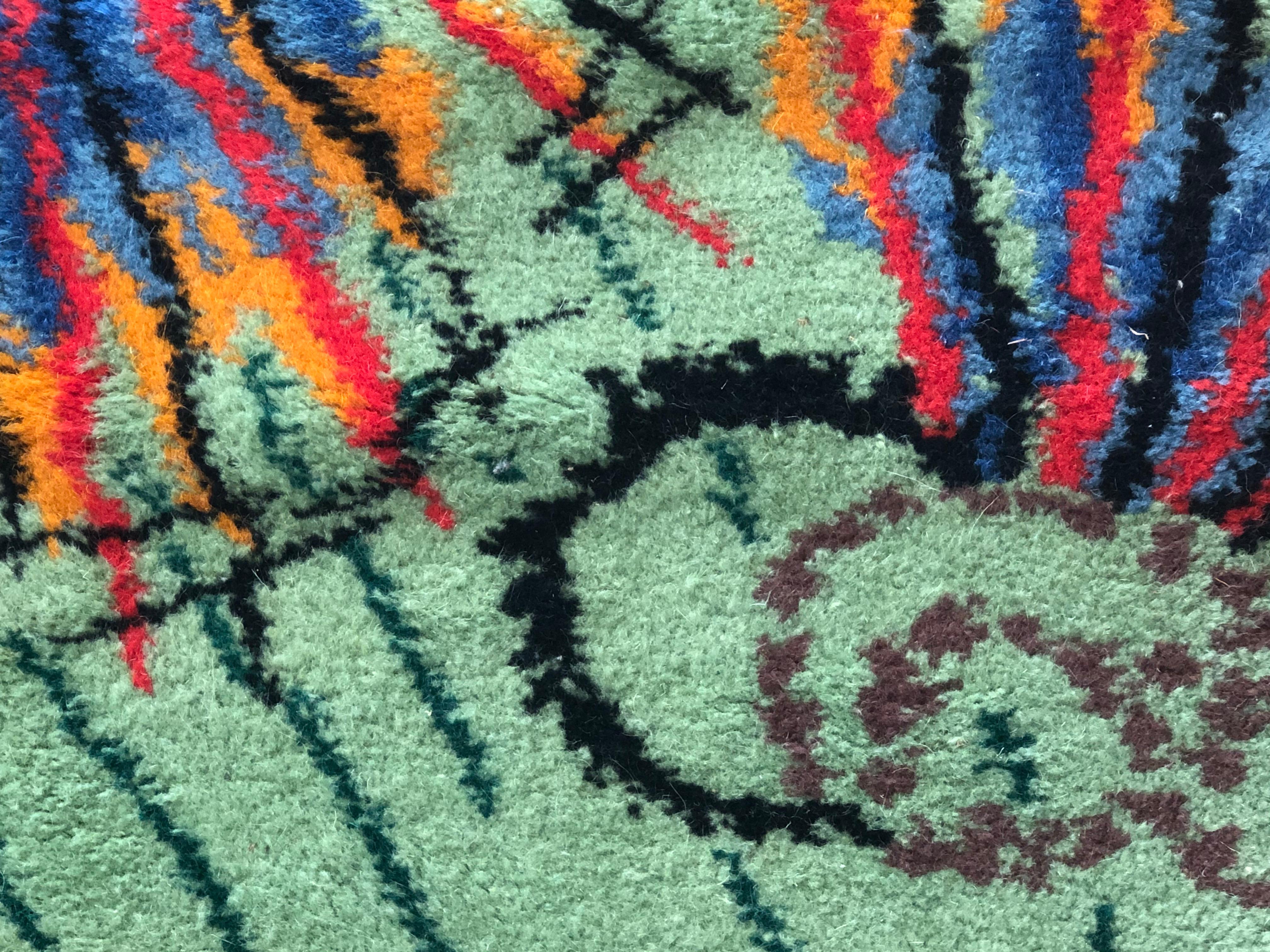 Green and orange designer rug from the 1970s signed Zeki Muren  For Sale 4