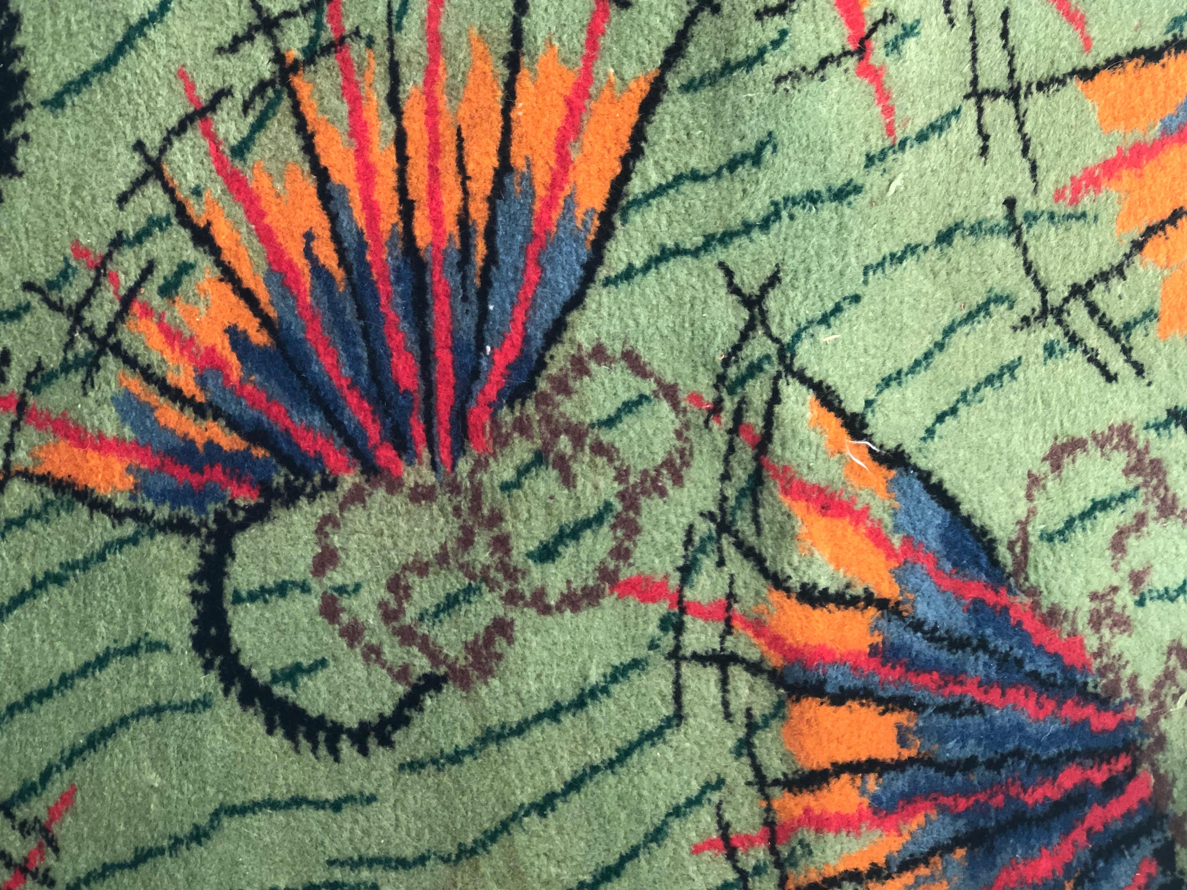 Hand-Knotted Green and orange designer rug from the 1970s signed Zeki Muren  For Sale