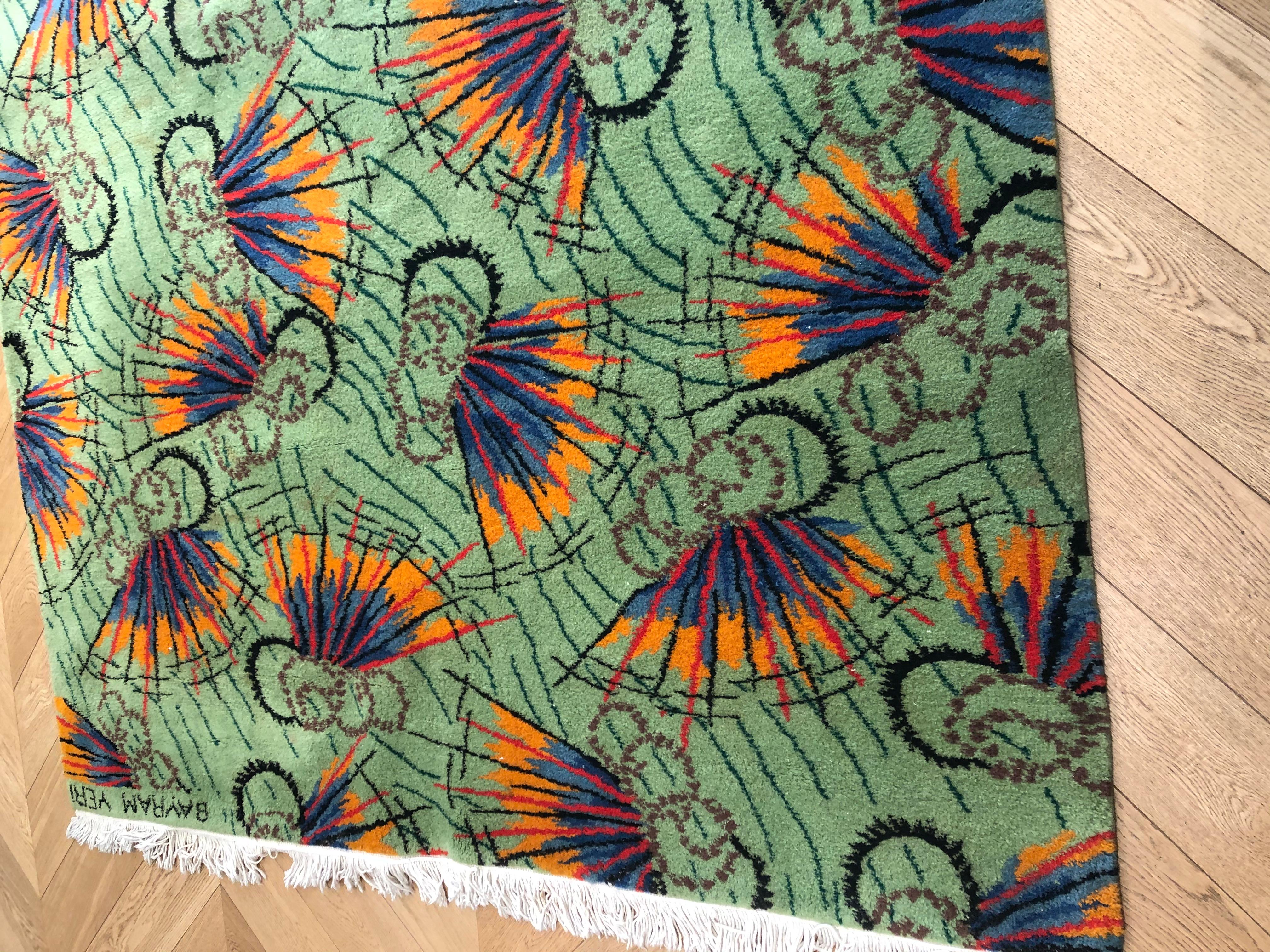 Green and orange designer rug from the 1970s signed Zeki Muren  For Sale 1