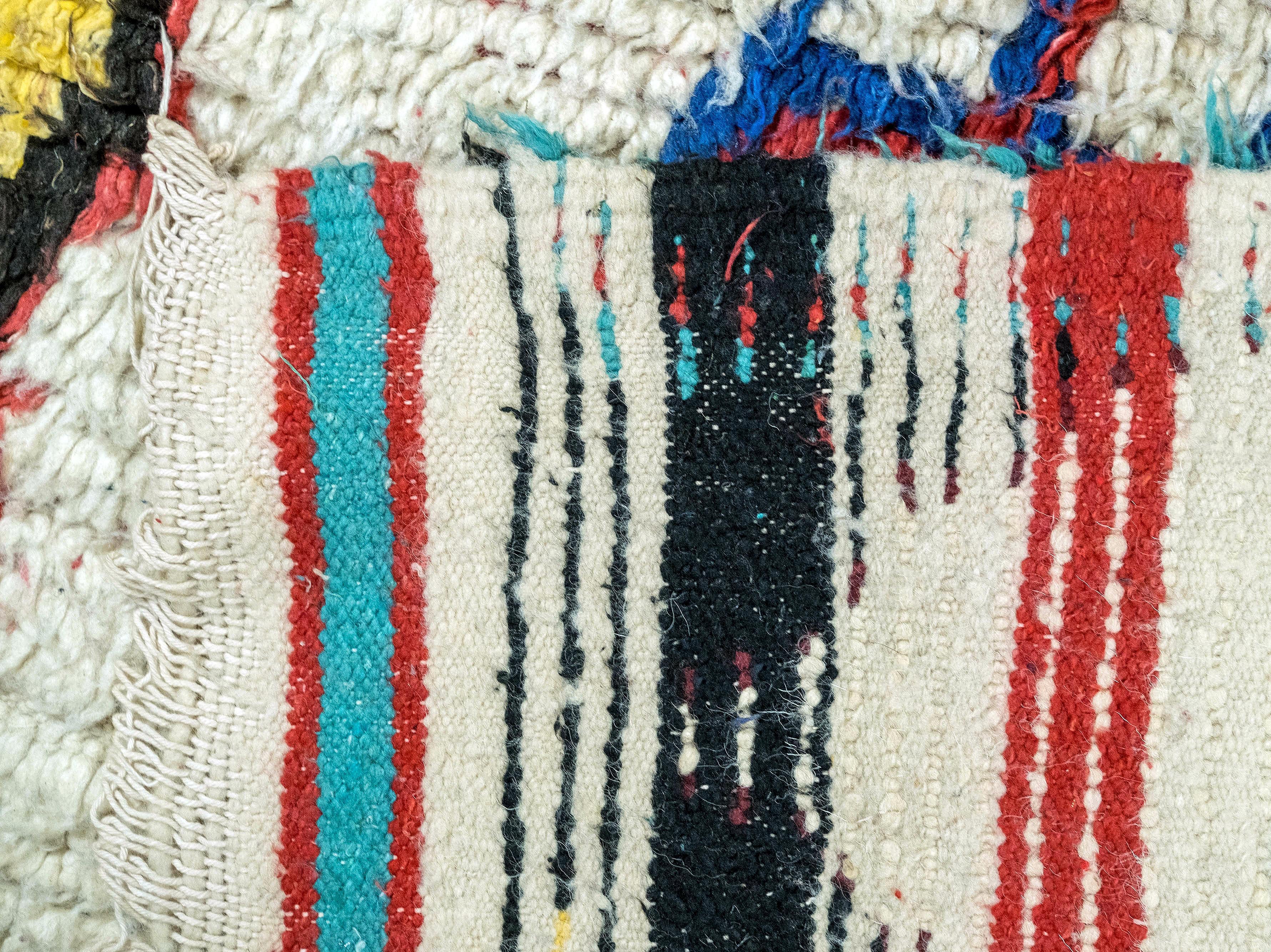 Hand-Knotted Moroccan Carpet  Berber Azilal Multicolored Wool Manufatto natural colors For Sale