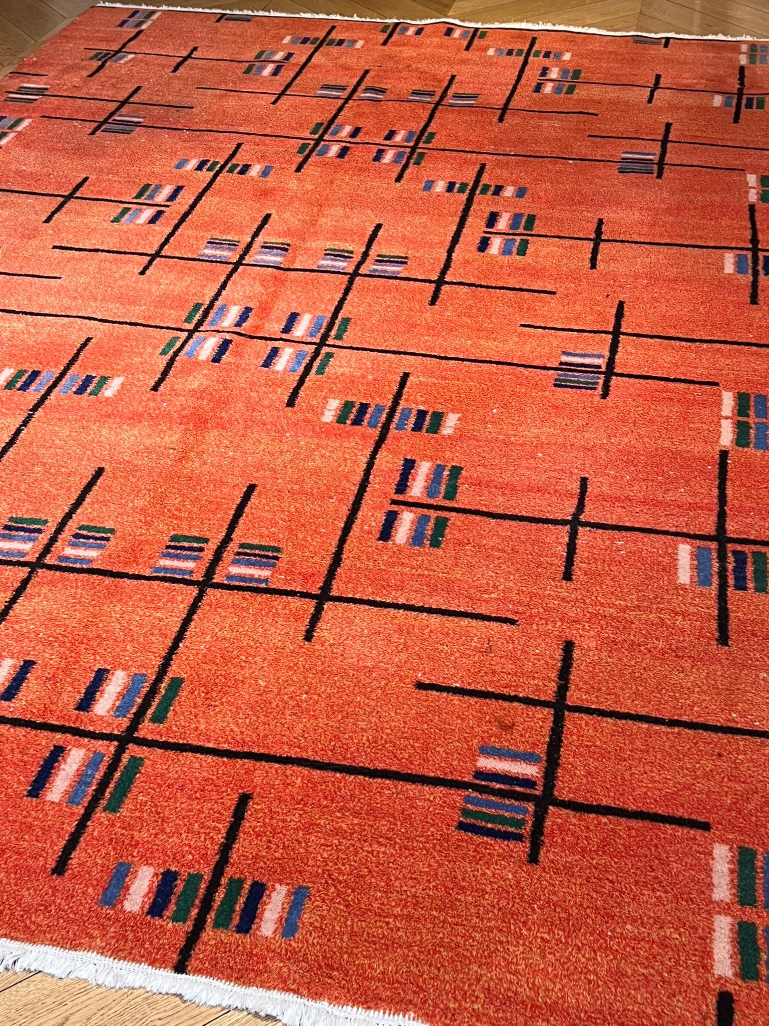 Noué à la main Zeki Muren Tapis de couleur des années 1970 avec motifs décoratifs abstraits futuristes en vente