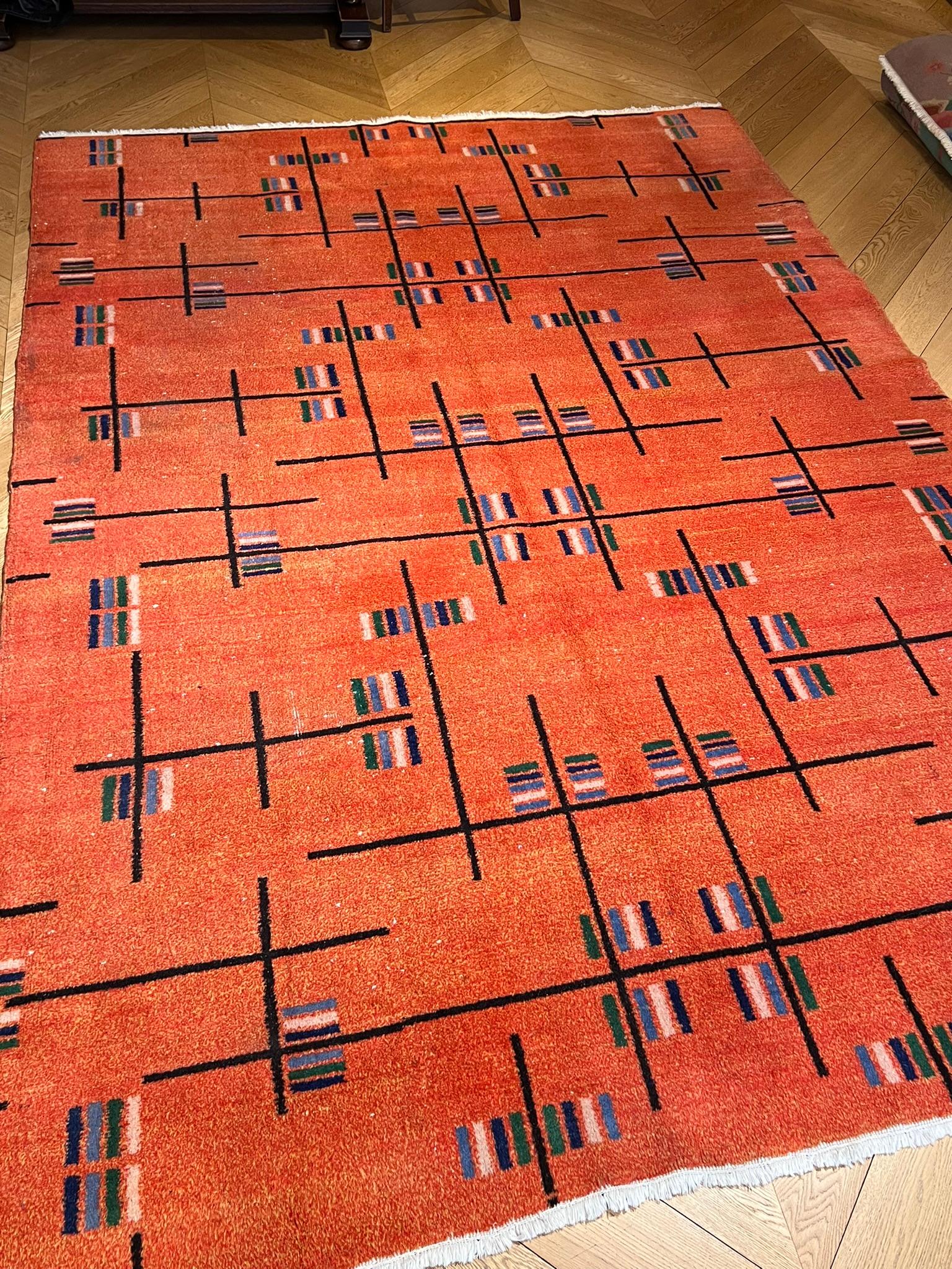 Late 20th Century Zeki Muren Tapis de couleur des années 1970 avec motifs décoratifs abstraits futuristes en vente