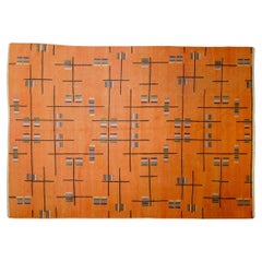 Zeki Muren 1970s orange-colored rug with futurist abstract decorative motifs
