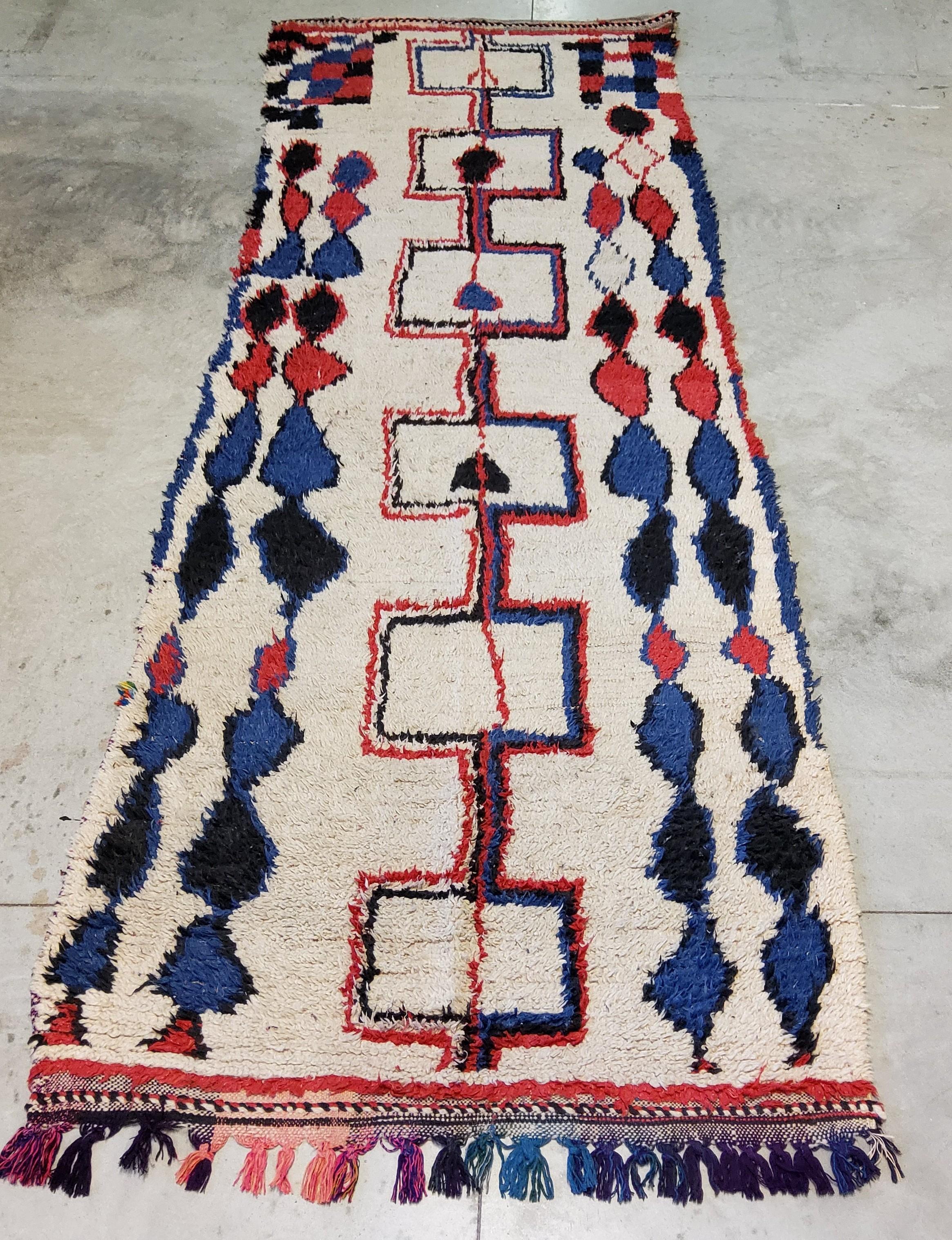 Alfombra de lana bereber Vintage Azilal Marruecos hecha a mano Multicolor Natural Tribal en venta