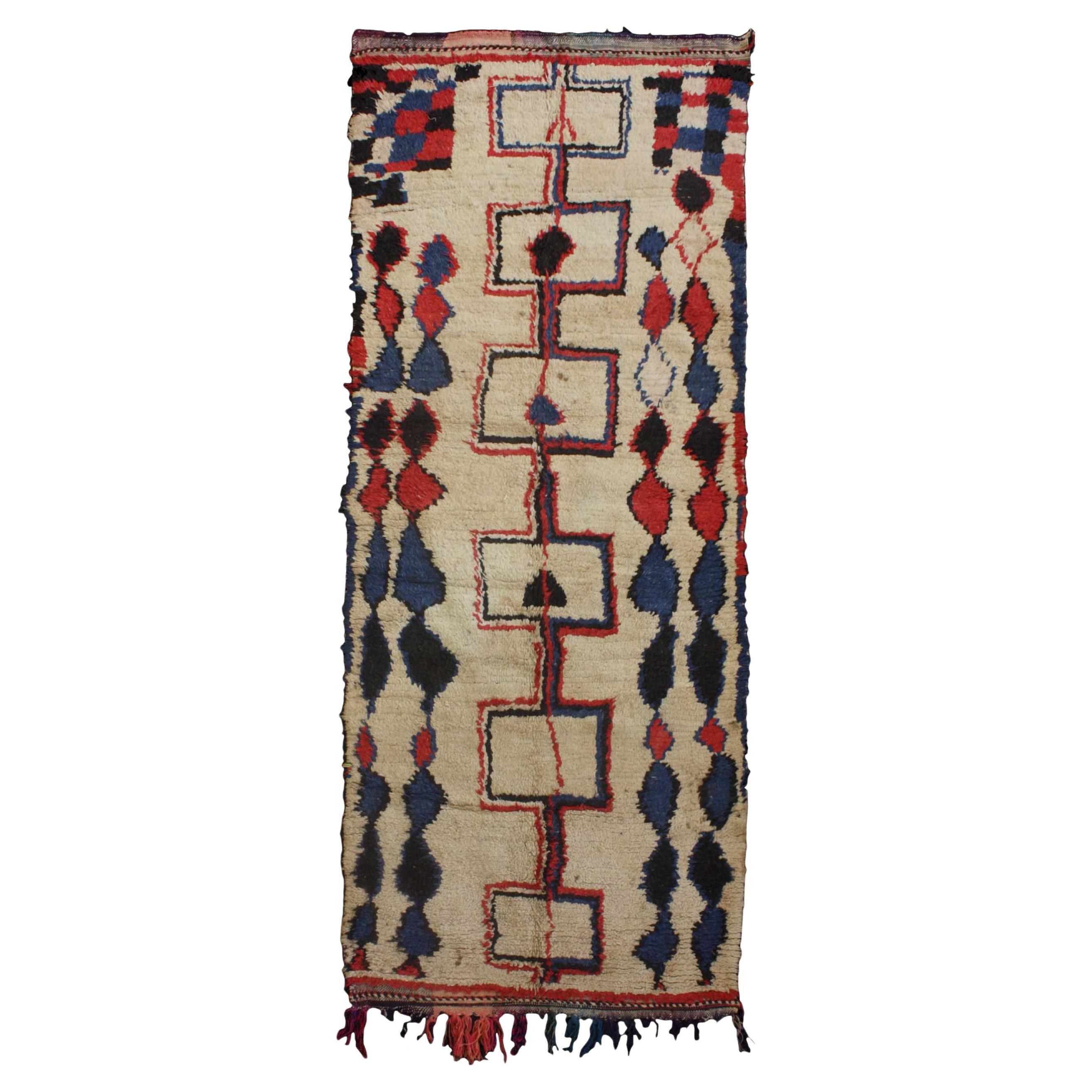 Alfombra de lana bereber Vintage Azilal Marruecos hecha a mano Multicolor Natural en venta