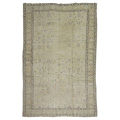 Tapue Beige Green Lavender Mid-20th Century Handwoven Turkish Oushak Rug