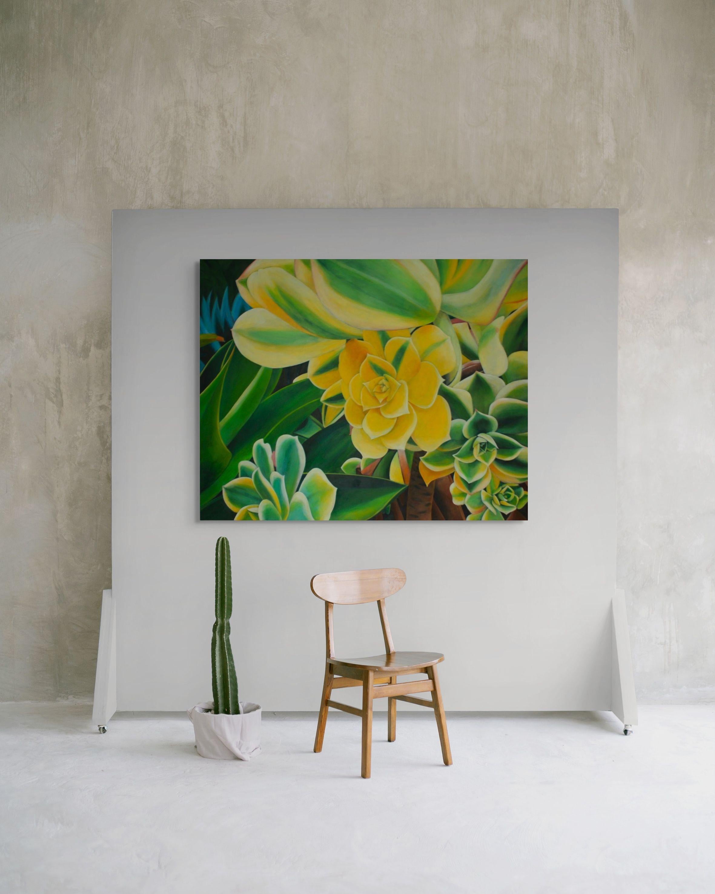 Les filles en or - Vert Landscape Painting par Tara Esperanza