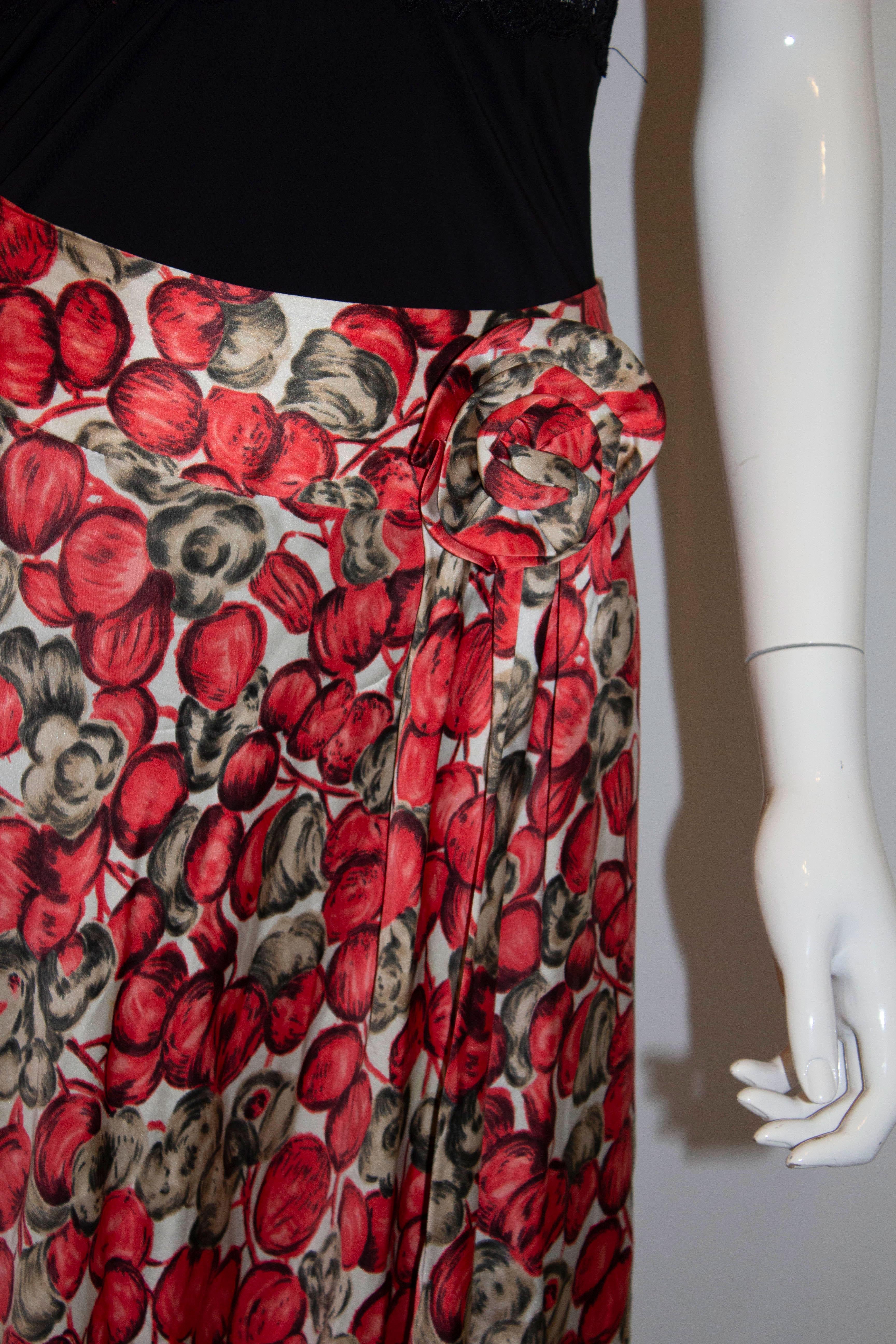 Brown Tara Jamon Silk Skirt in a Cherry Print For Sale