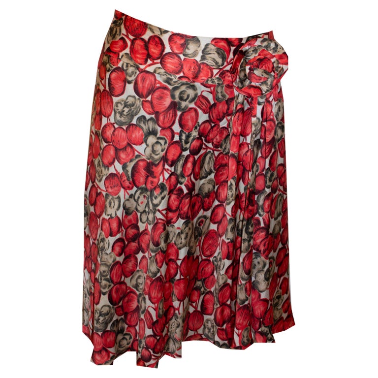 Tara Jamon Silk Skirt in a Cherry Print For Sale at 1stDibs