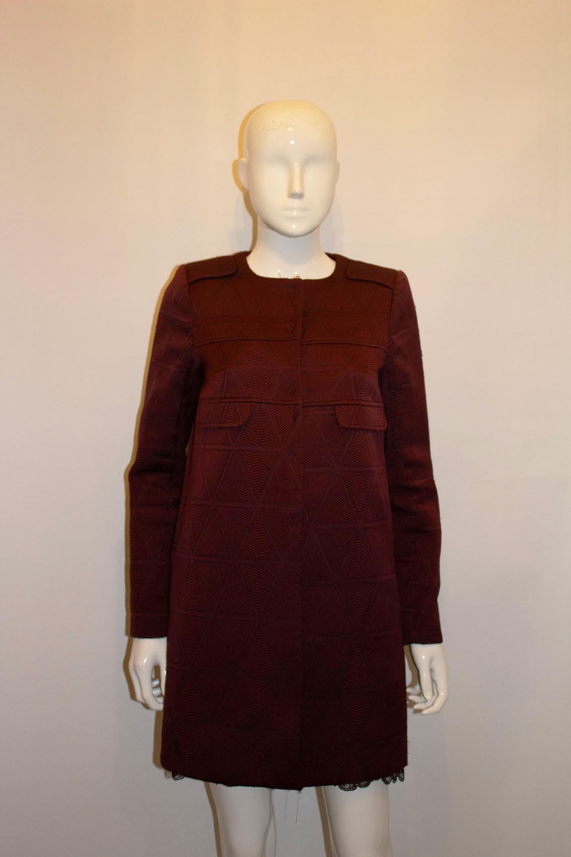 Tara Jarmon Burgundy Short Coat In Good Condition For Sale In London, GB