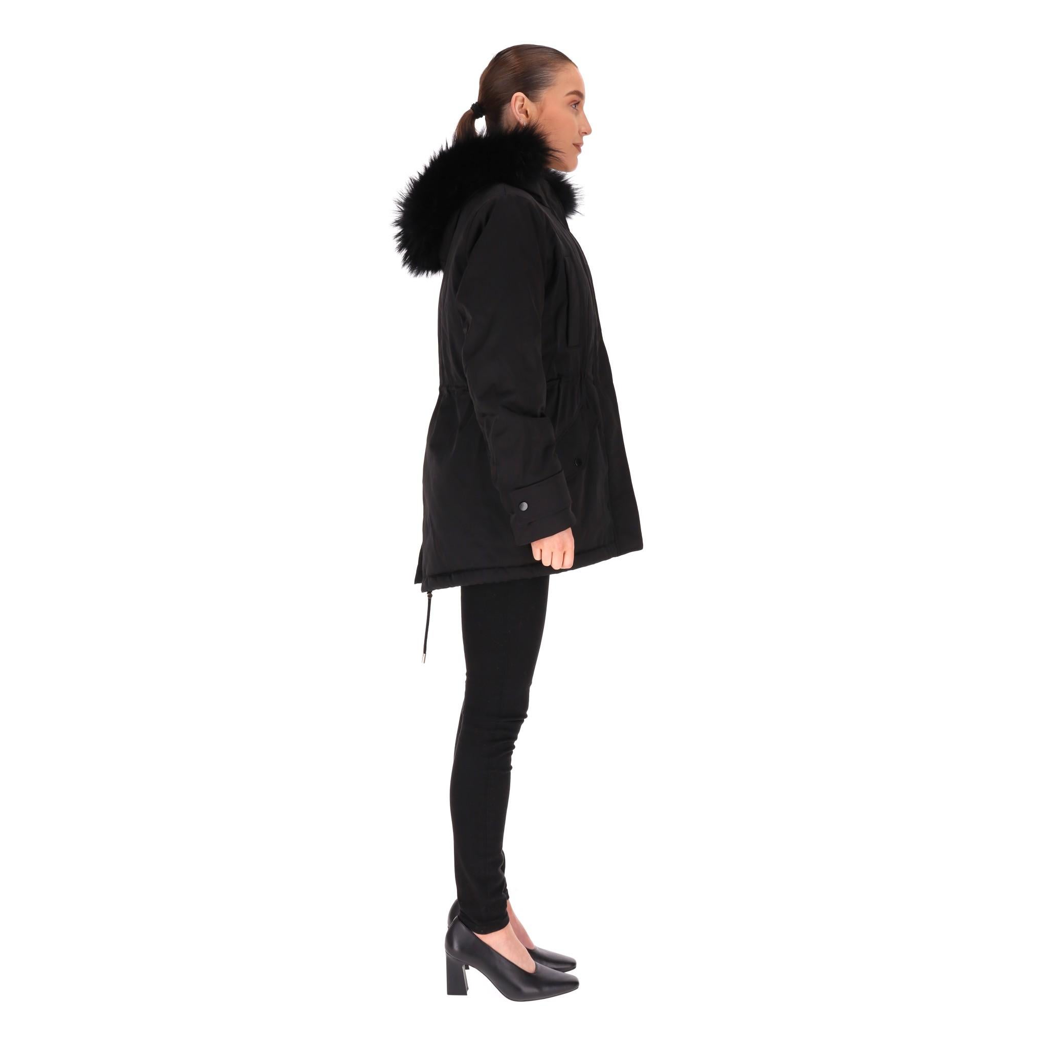 Chaqueta parka Tara Jarmon con capucha ribeteada de mapache Negro en venta