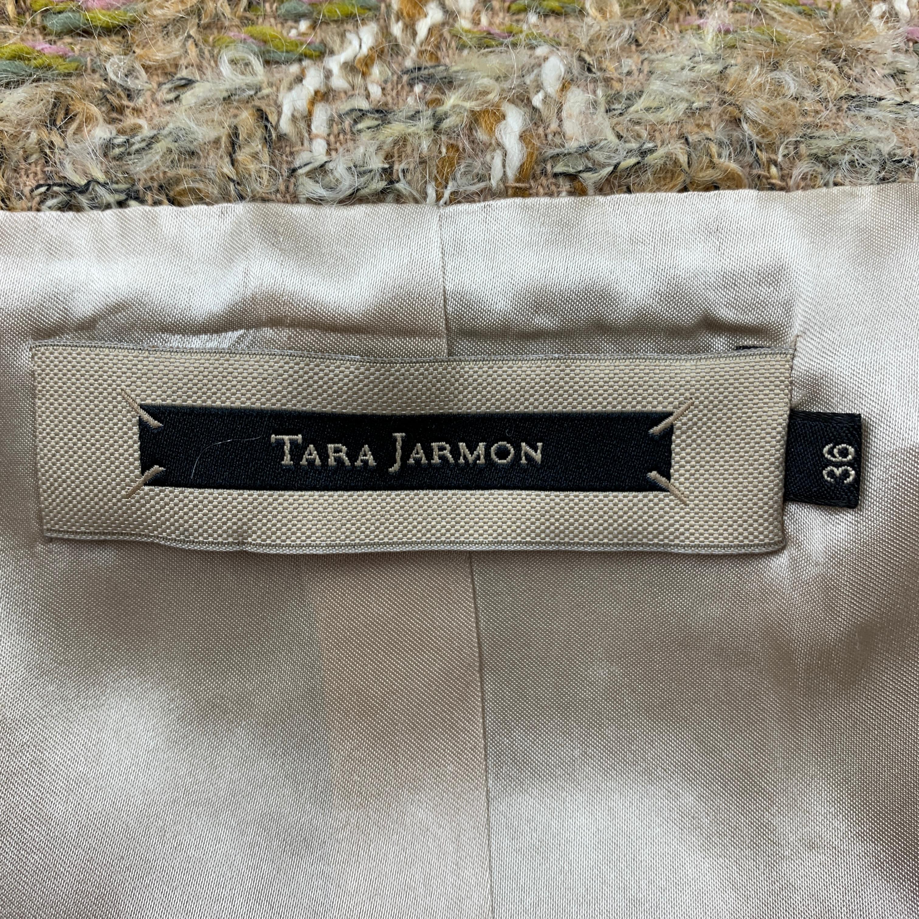 Women's TARA JARMON Size 4 Beige & Cream Boucle Wool Blend Jacket