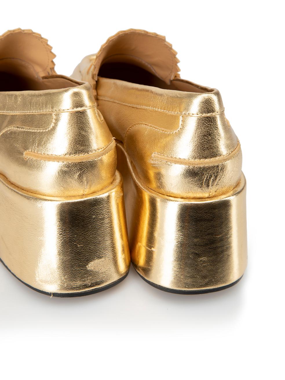Tara Jarmon Women's Gold Leather Metallic Square Toe Loafers 1