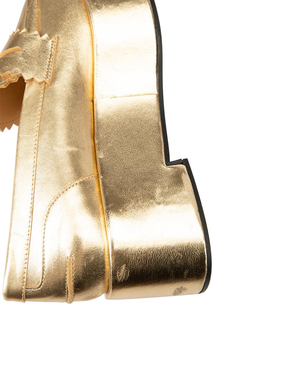 Tara Jarmon Women's Gold Leather Metallic Square Toe Loafers 2