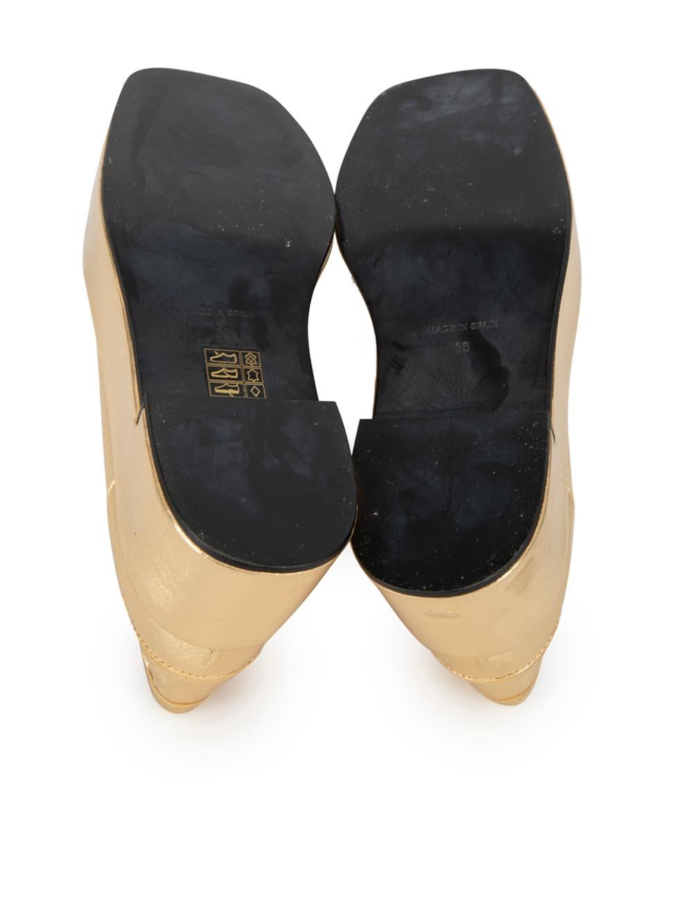 Tara Jarmon Women's Gold Leather Metallic Square Toe Loafers 3
