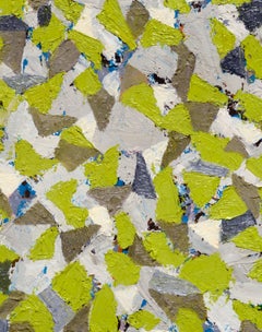 Green & Grey Abstract Geometric Composition in Oil on Canvas