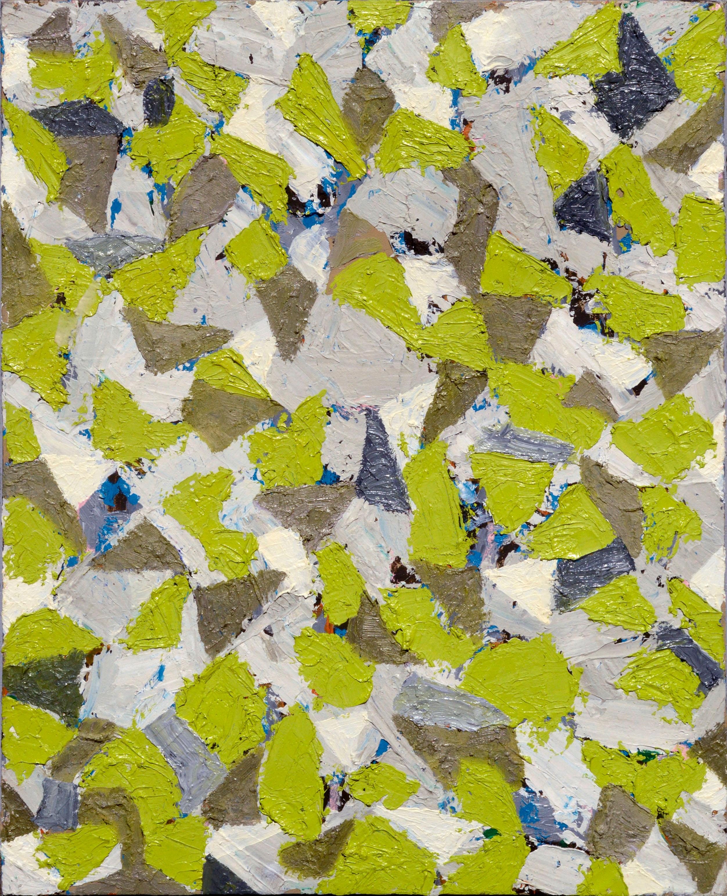 Green & Grey Abstract Geometric Composition in Oil on Canvas