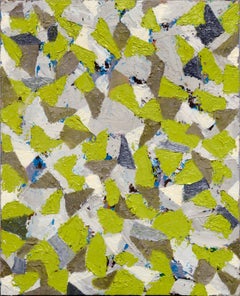 Green & Grey Abstract Geometric Composition in Oil on Canvas