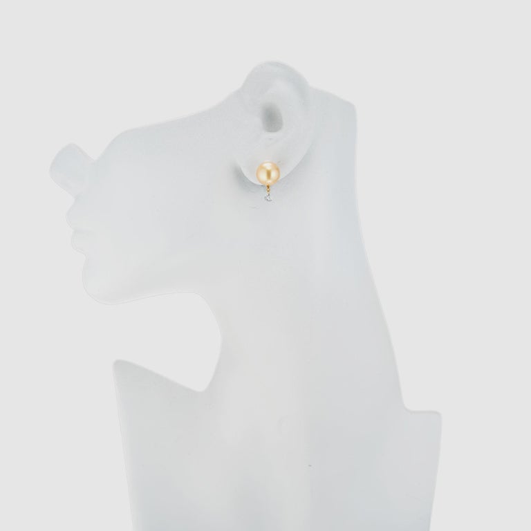 Women's Tara T & S .40 Carat Diamond Golden Cultured Pearl Yellow Gold Dangle Earrings For Sale