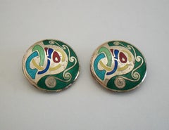Tara Ware, Celtic Sterling Silver & Enamel Ear Clips, Ireland, circa 1965