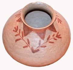 Vintage Tarahumara Indian Large Water Pot with Floral Design, 1970s