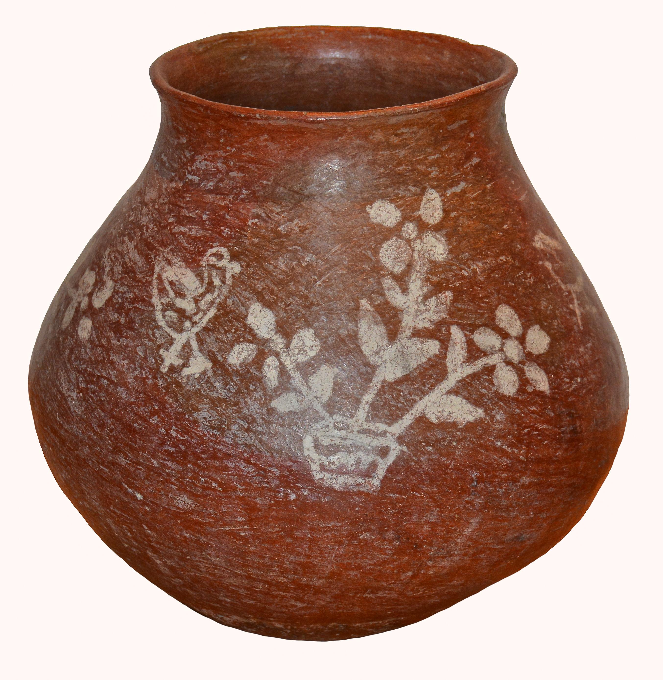 Indischer roter Ton-Wassertopf, dekoriert mit Vögeln und Blumenmustern, von Tarahumara (Indigene Kunst (Nord-/Südamerika)) im Angebot