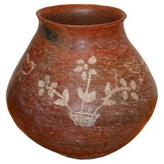 Tarahumara Indian Red Clay Water Pot Decorated with Birds and Floral Designs