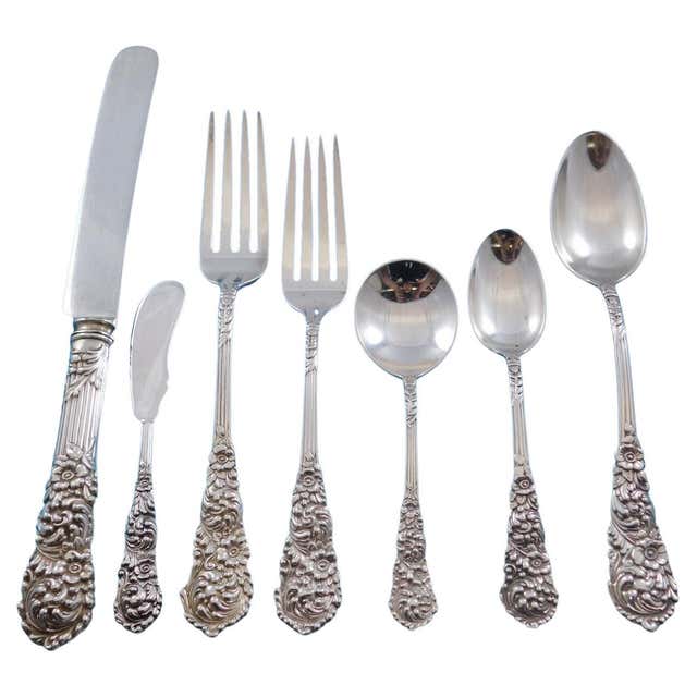 Reed and Ribbon by Carrs Sterling Silver Flatware Set 12 Service 67 Pcs ...