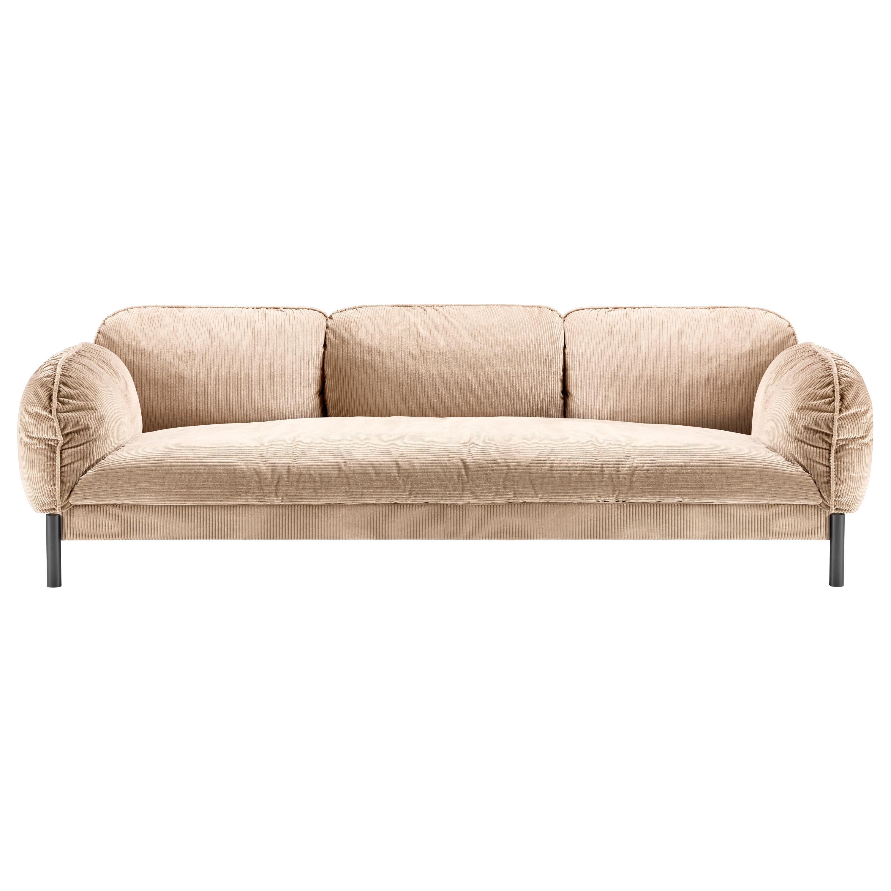 Tarantino 3 Seaters Sofa in Beige Fabric with Black Gold Legs For Sale