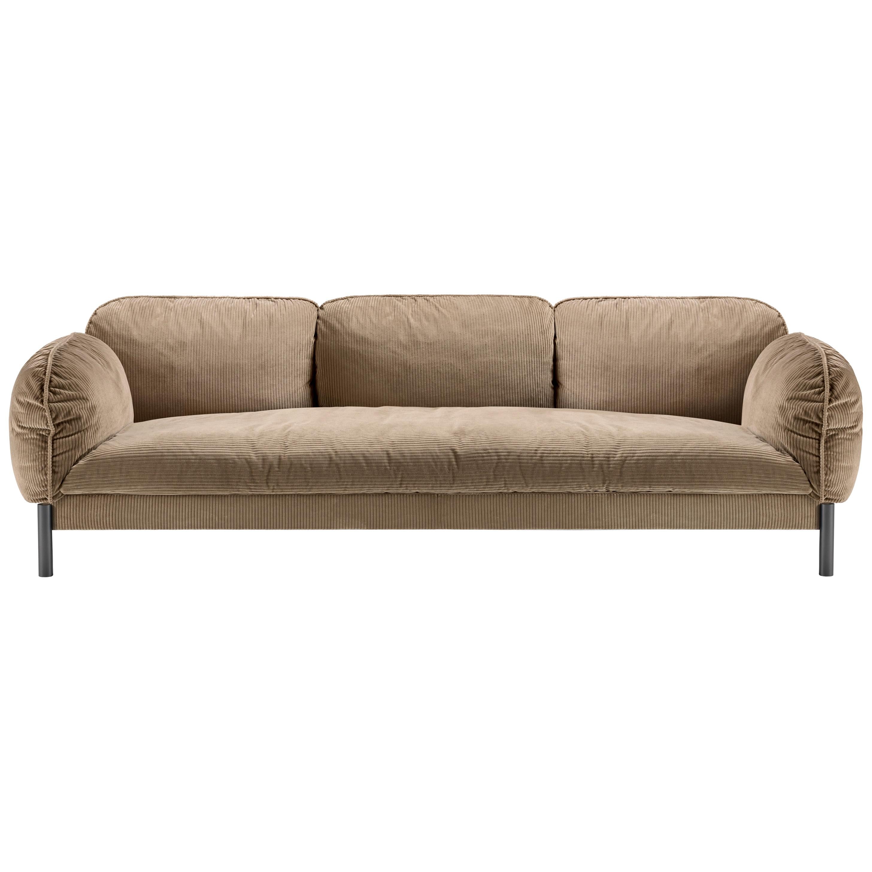 Tarantino 3 Seaters Sofa in Brown Fabric with Black Gold Legs