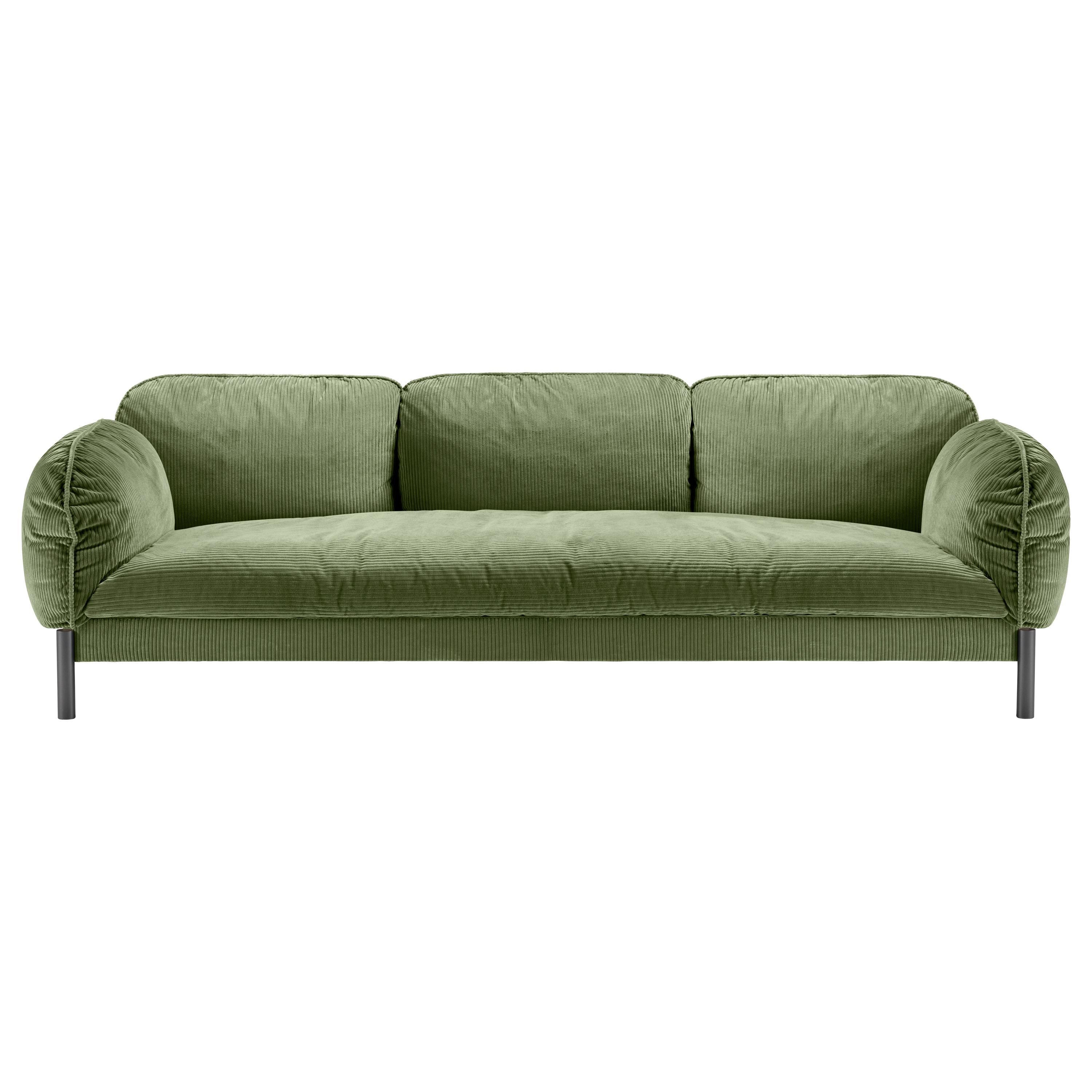 Tarantino 3 Seaters Sofa in Green Fabric with Black Gold Legs For Sale