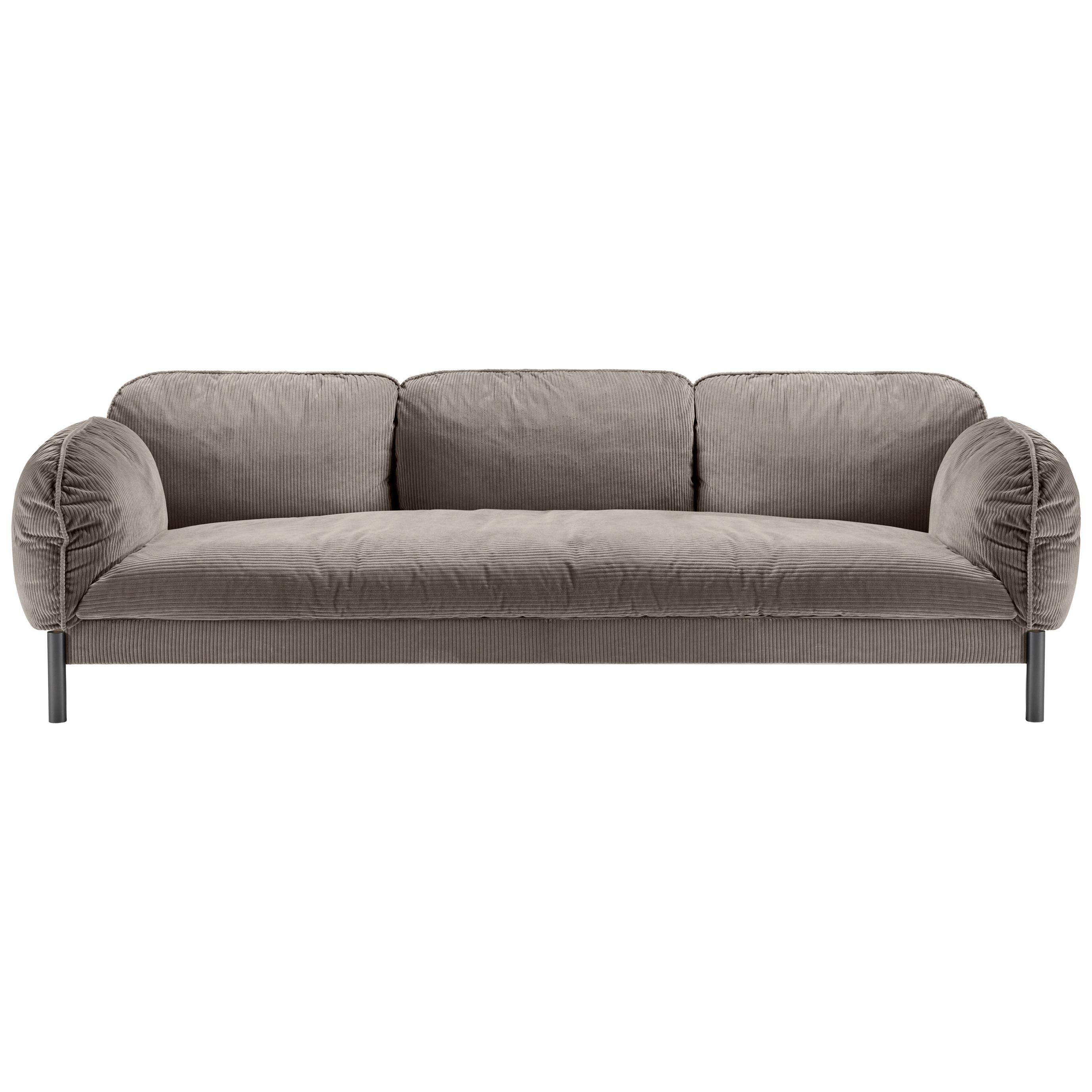 Tarantino 3 Seaters Sofa in Grey Fabric with Black Gold Legs For Sale