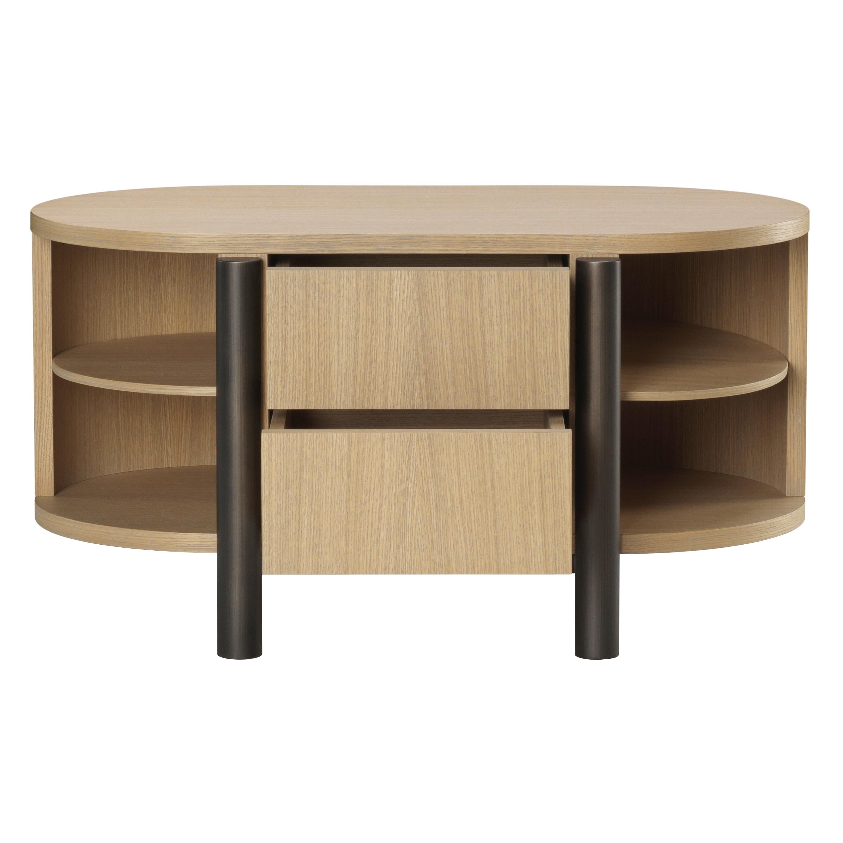 Comodino Tarantino, struttura in legno (Oak) e ottone brunito, Made in Italy