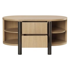 Table de chevet Tarantino, bois (aubépine) et structure en laiton bruni, fabriquée en Italie