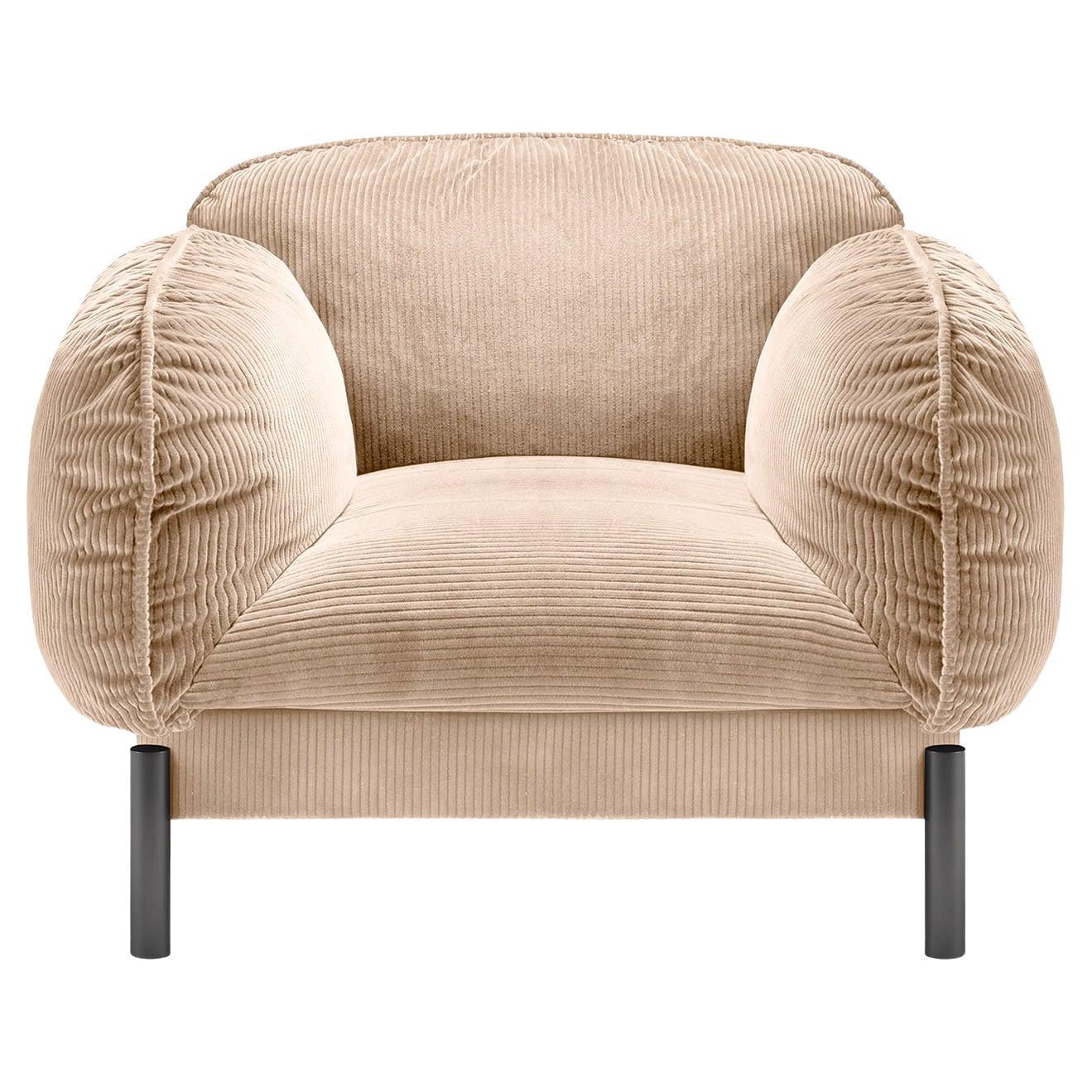 Tarantino Beige Velvet Armchair by Lorenza Bozzoli For Sale