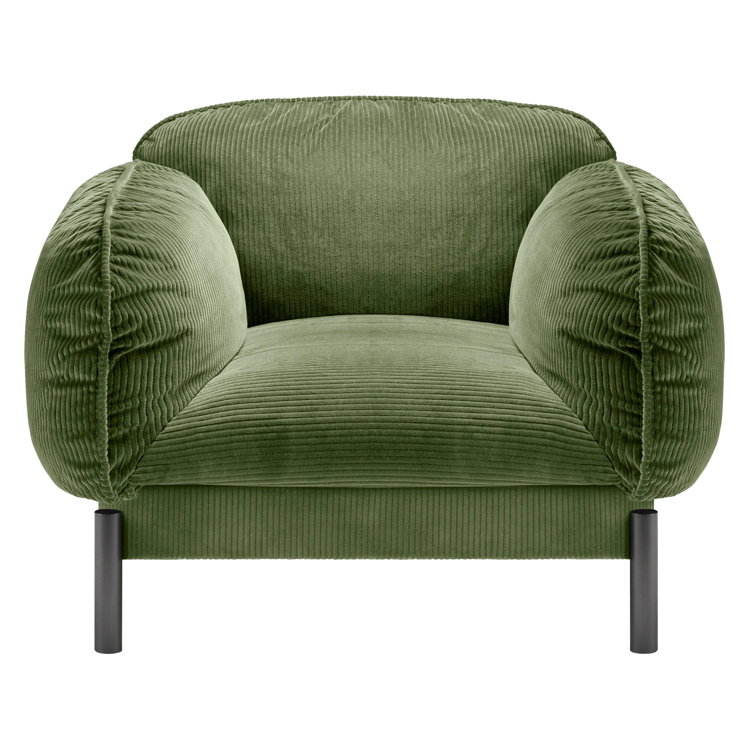 Tarantino Lounge Chair in Green Fabric with Black Gold Legs For Sale