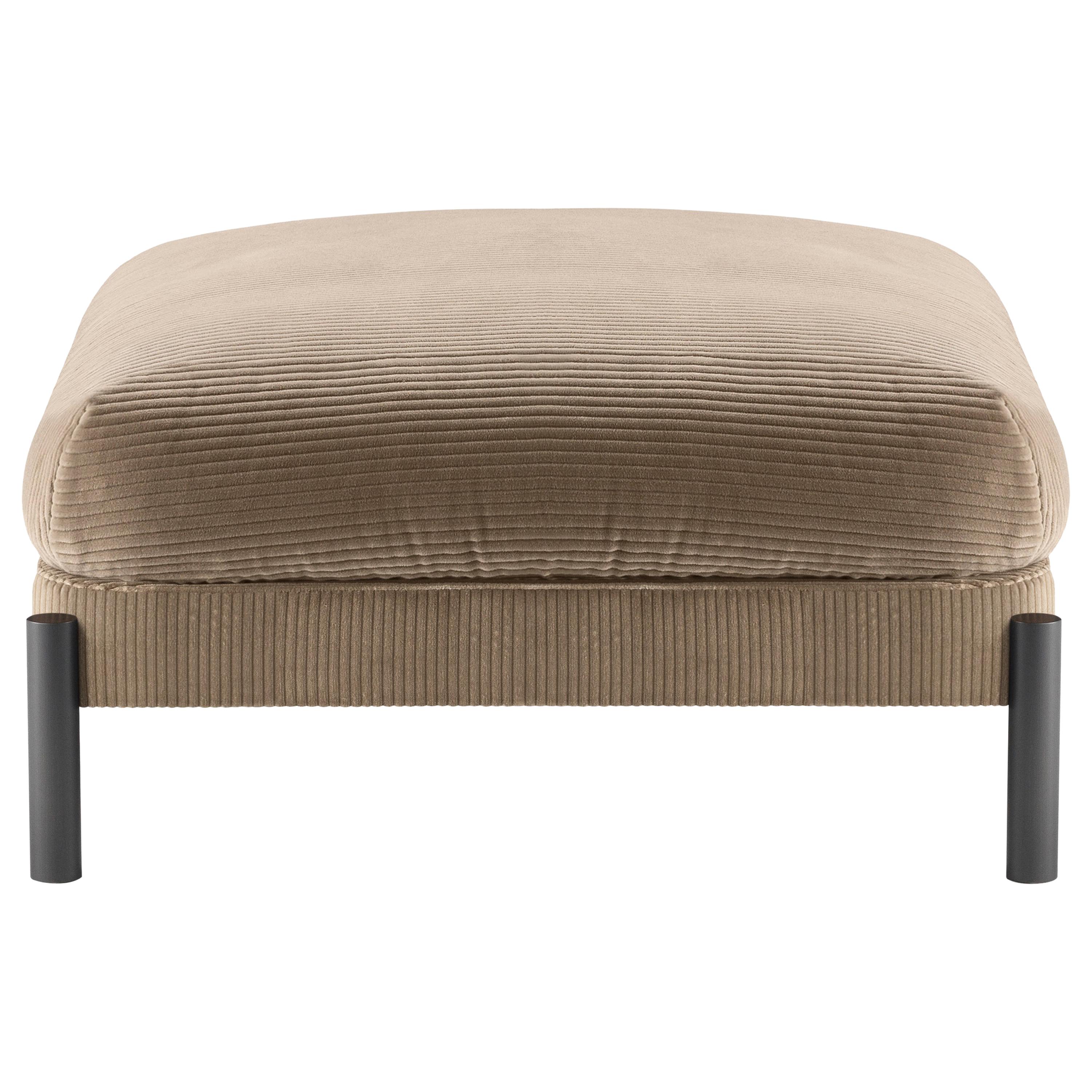 Tarantino Ottoman in Brown Fabric with Black Gold Legs