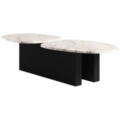 Taras Contemporary Coffee Table in Wood and Marble by Artefatto Design Studio