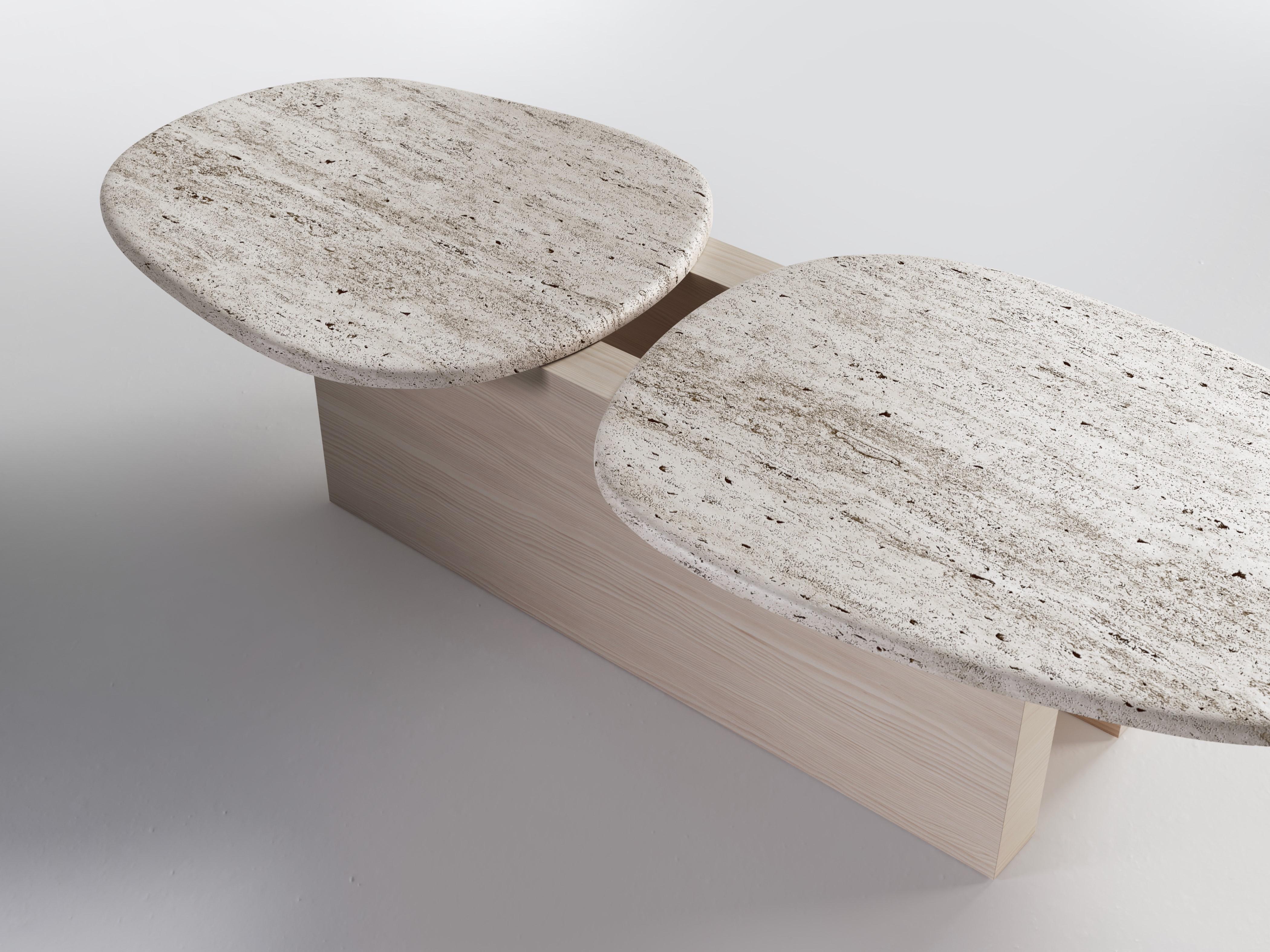 Italian Taras Contemporary Coffee Table in Wood and Marble For Sale