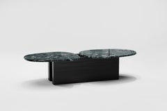 Taras Contemporary Premium Green Marble and Wood Coffee Table, Made in Italy
