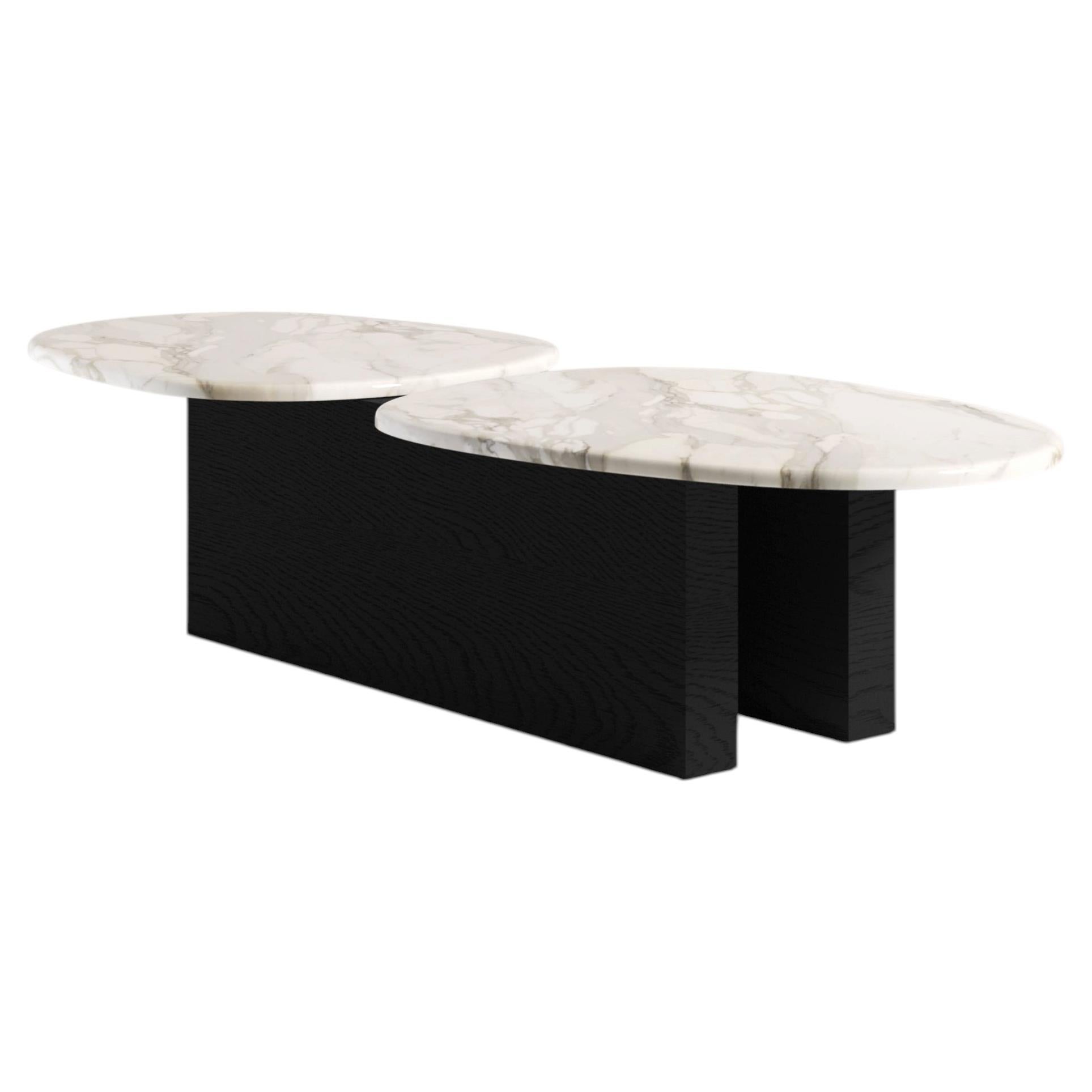 Table basse contemporaine en bois et marbre blanc de qualité supérieure Taras, fabriquée en Italie