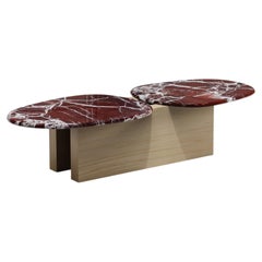 Taras Contemporary Rosso Levanto Marmor und Holz Couchtisch, Made in Italy