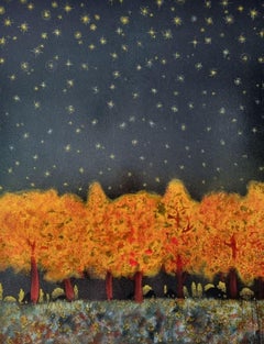 Starry night over the golden woods