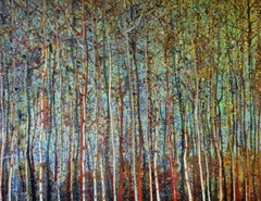 «Sinfonía del bosque de abedules», pintura abstracta de paisaje, óleo sobre lienzo