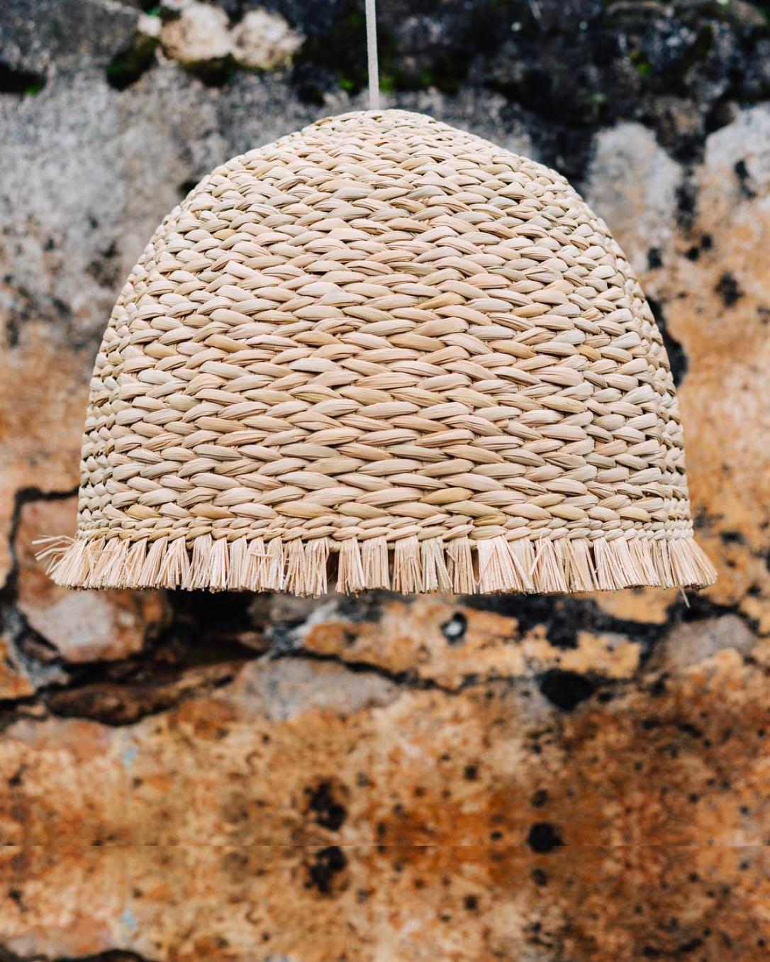 Mexican Tarasca Handwoven Natural Palm Pendant Lampshade For Sale
